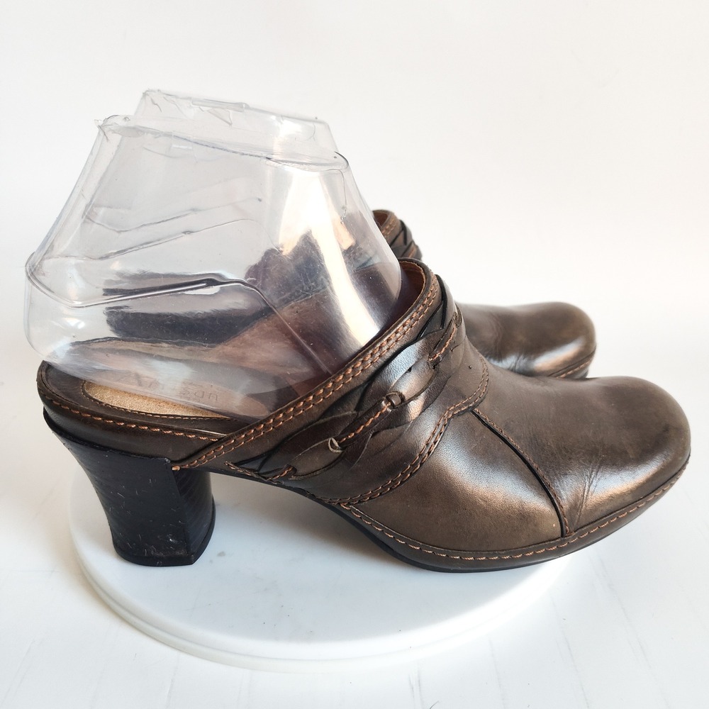Clarks Artisan Clogs Size 8 Brown Leather Braided Block Heel Boho Retro Western